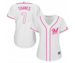 Women\'s Milwaukee Brewers #7 Eric Thames Replica White Fashion Cool Base Baseball Jersey