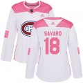 Women Montreal Canadiens #18 Serge Savard Authentic White Pink Fashion NHL Jersey