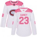 Women Montreal Canadiens #23 Bob Gainey Authentic White Pink Fashion NHL Jersey