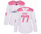 Women Washington Capitals #77 T.J. Oshie Authentic White Pink Fashion NHL Jersey