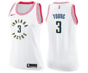 Women\'s Indiana Pacers #3 Joe Young Swingman White Pink Fashion Basketball Jersey