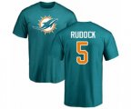 Miami Dolphins #5 Jake Rudock Aqua Green Name & Number Logo T-Shirt