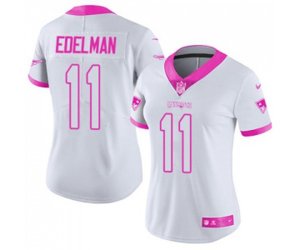 Women New England Patriots #11 Julian Edelman Limited White Pink Rush Fashion Football Jersey