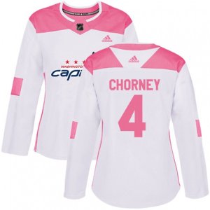 Women\'s Washington Capitals #4 Taylor Chorney Authentic White Pink Fashion NHL Jersey