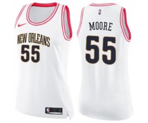 Women\'s New Orleans Pelicans #55 E\'Twaun Moore Swingman White Pink Fashion Basketball Jersey