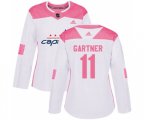 Women Washington Capitals #11 Mike Gartner Authentic White Pink Fashion NHL Jersey