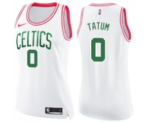 Women\'s Boston Celtics #0 Jayson Tatum Swingman White Pink Fashion Basketball Jersey