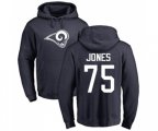 Los Angeles Rams #75 Deacon Jones Navy Blue Name & Number Logo Pullover Hoodie