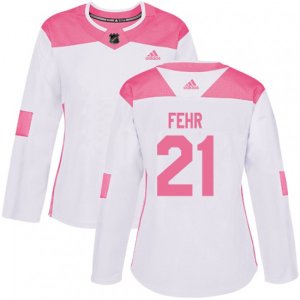 Women\'s Minnesota Wild #21 Eric Fehr Authentic White Pink Fashion NHL Jersey