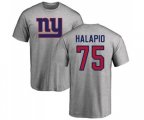 New York Giants #75 Jon Halapio Ash Name & Number Logo T-Shirt