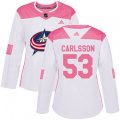 Women's Columbus Blue Jackets #53 Gabriel Carlsson Authentic White Pink Fashion NHL Jersey