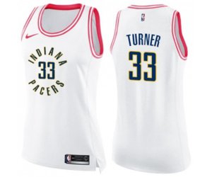 Women\'s Indiana Pacers #33 Myles Turner Swingman White Pink Fashion Basketball Jersey