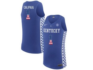 2016 US Flag Fashion 2017 Men\'s Kentucky Wildcats Coach John Calipari #1 College Basketball Elite Jersey - Royal Blue