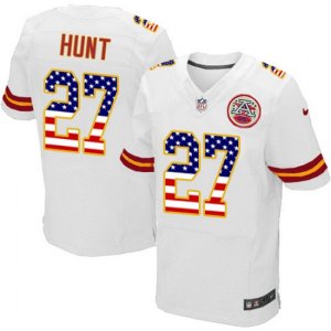 Kansas City Chiefs #27 Kareem Hunt Elite White Road USA Flag Fashion NFL Jersey