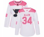 Women Adidas St. Louis Blues #34 Jake Allen Authentic White Pink Fashion NHL Jersey
