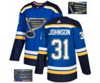 Adidas St. Louis Blues #31 Chad Johnson Authentic Royal Blue Fashion Gold NHL Jersey