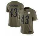 Pittsburgh Steelers #43 Troy Polamalu 2022 Olive Salute To Service Limited Stitched Jersey