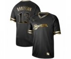 Milwaukee Brewers #13 Glenn Robinson Authentic Black Gold Fashion Baseball Jersey