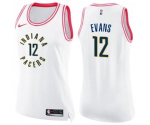 Women\'s Indiana Pacers #12 Tyreke Evans Swingman White Pink Fashion Basketball Jersey