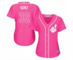 Women's Cleveland Indians #32 Zach Duke Authentic Pink Fashion Cool Base Baseball Jersey