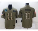 Philadelphia Eagles #11 A. J. Brown Olive Camo Salute To Service Limited Stitched Jersey