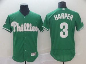 Philadelphia Phillies #3 Bryce Harper Majestic Green Home Flexbase Authentic Collection Player Jersey