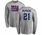 New York Giants #21 Jabrill Peppers Ash Name & Number Logo Long Sleeve T-Shirt