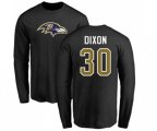 Baltimore Ravens #30 Kenneth Dixon Black Name & Number Logo Long Sleeve T-Shirt