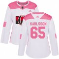 Women Ottawa Senators #65 Erik Karlsson Authentic White Pink Fashion NHL Jersey