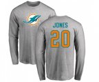 Miami Dolphins #20 Reshad Jones Ash Name & Number Logo Long Sleeve T-Shirt