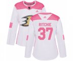 Women Anaheim Ducks #37 Nick Ritchie Authentic White Pink Fashion Hockey Jersey