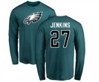 Philadelphia Eagles #27 Malcolm Jenkins Green Name & Number Logo Long Sleeve T-Shirt