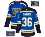 Adidas St. Louis Blues #36 Robert Thomas Authentic Royal Blue Fashion Gold NHL Jersey