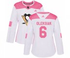 Women Adidas Pittsburgh Penguins #6 Jamie Oleksiak Authentic White Pink Fashion NHL Jersey