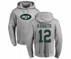 New York Jets #12 Joe Namath Ash Name & Number Logo Pullover Hoodie
