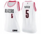 Women's Portland Trail Blazers #5 Rodney Hood Swingman White Pink Fashion Basketball Jersey