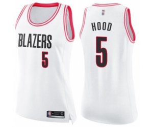 Women\'s Portland Trail Blazers #5 Rodney Hood Swingman White Pink Fashion Basketball Jersey