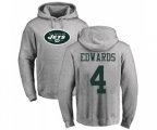 New York Jets #4 Lac Edwards Ash Name & Number Logo Pullover Hoodie