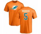 Miami Dolphins #5 Jake Rudock Orange Name & Number Logo T-Shirt