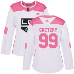 Women\'s Los Angeles Kings #99 Wayne Gretzky Authentic White Pink Fashion NHL Jersey
