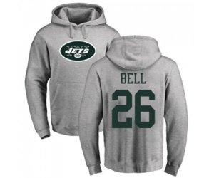 New York Jets #26 Le\'Veon Bell Ash Name & Number Logo Pullover Hoodie