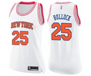Women\'s New York Knicks #25 Reggie Bullock Swingman White Pink Fashion Basketball Jersey