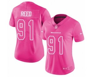 Women Seattle Seahawks #91 Jarran Reed Limited Pink Rush Fashion Football Jersey