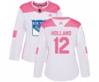 Women Adidas New York Rangers #12 Peter Holland Authentic White Pink Fashion NHL Jersey