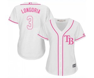 Women\'s Tampa Bay Rays #3 Evan Longoria Authentic White Fashion Cool Base Baseball Jersey