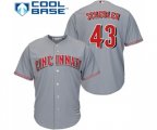 Cincinnati Reds #43 Scott Schebler Replica Grey Road Cool Base Baseball Jersey