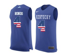 2016 US Flag Fashion Men\'s Kentucky Wildcats Rajon Rondo #4 College Basketball Jersey - Royal Blue