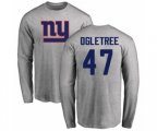 New York Giants #47 Alec Ogletree Ash Name & Number Logo Long Sleeve T-Shirt