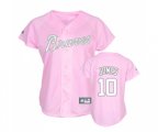 Women's Atlanta Braves #10 Chipper Jones Replica Pink Baseball Jersey