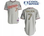 Minnesota Twins #7 Joe Mauer Replica Grey USMC Cool Base Baseball Jersey